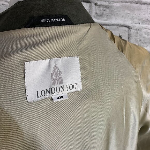 Vintage 90s London Fog Double Breasted Vented Olive GreenTrench Coat - Picture 9 of 15